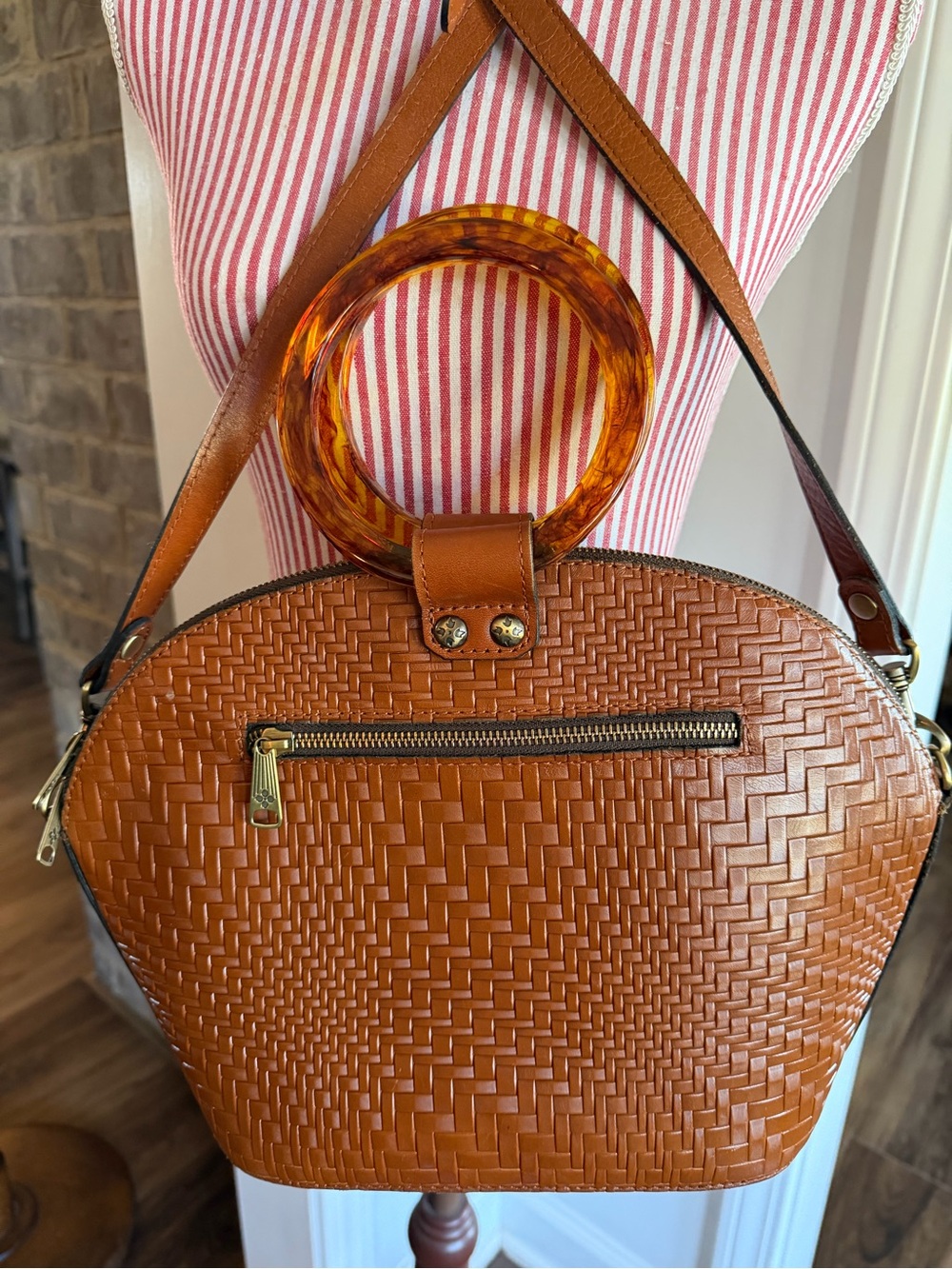 Patricia Nash Meldoa Embossed Leather Top-Handle Bag in Cognac Brown EUC